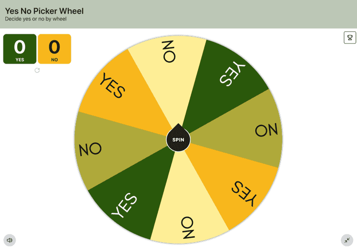 Yes no wheel full screen view