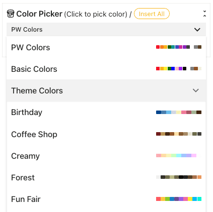 Manual input PW color palette