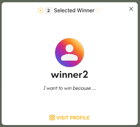 Winner visit profile popup