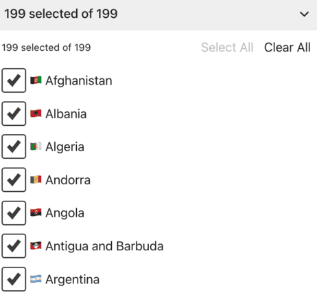 Countries choices