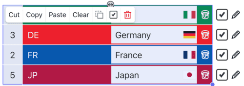 List of inputs with highlight