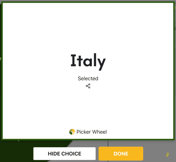 Result selected and list of modes