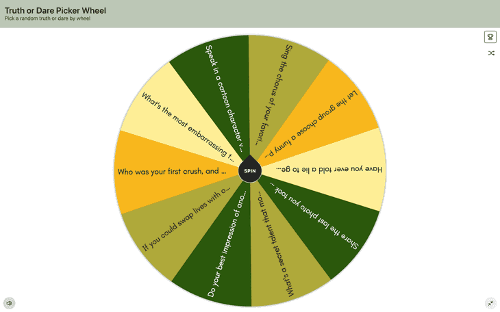 Truth or dare wheel full screen view
