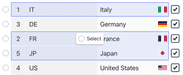 Select mode inputs with highlight
