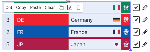 List of inputs with highlight
