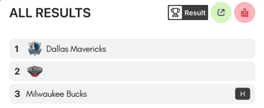 All teams results history